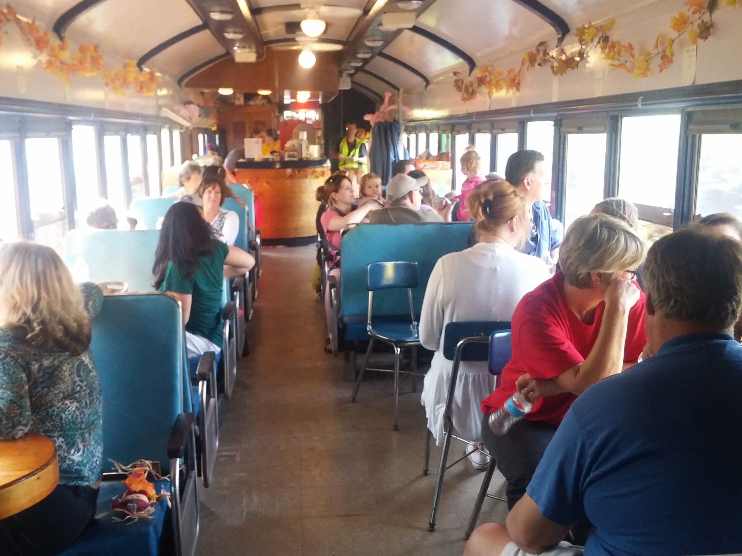 train interior decorated for fall