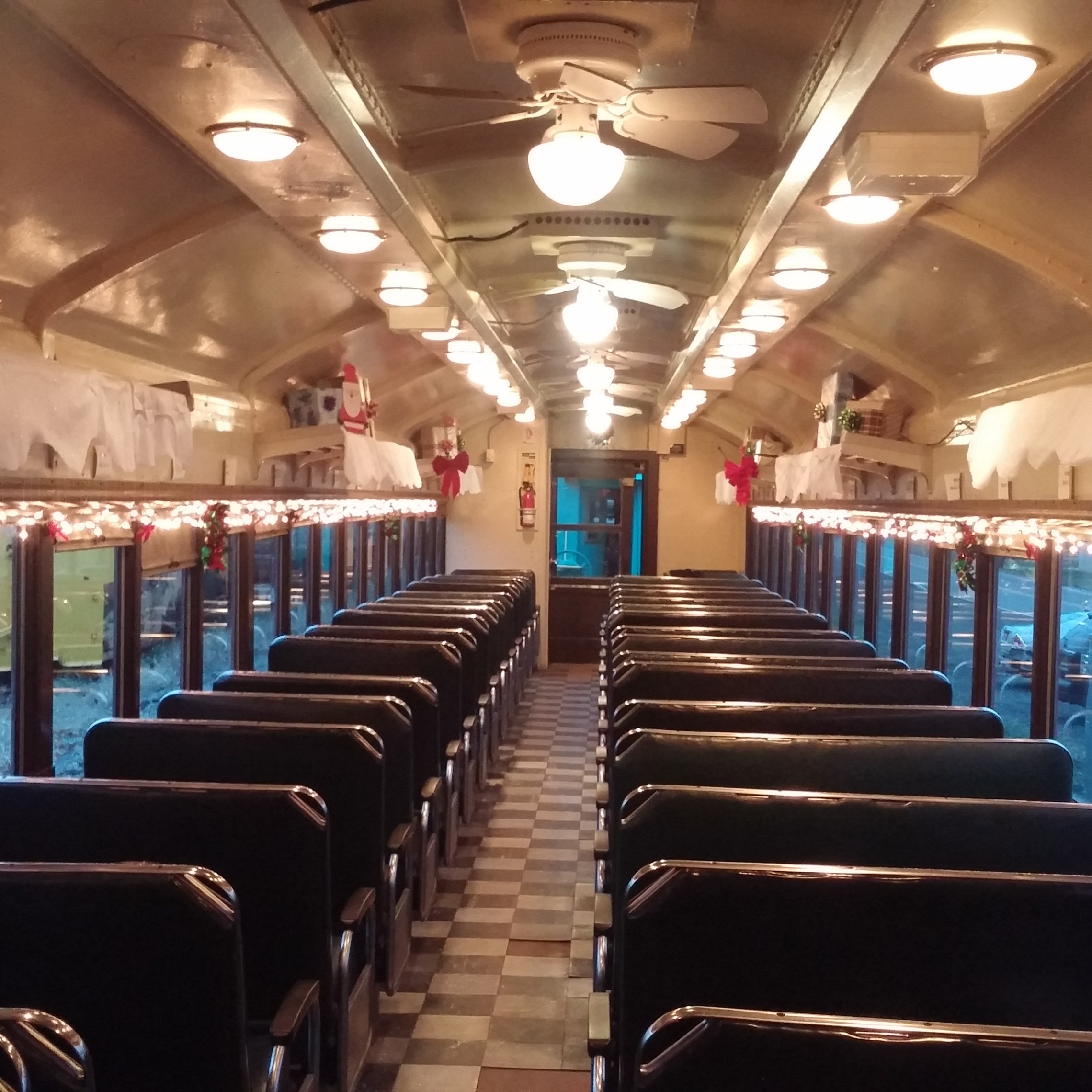 train decorated for Christmas